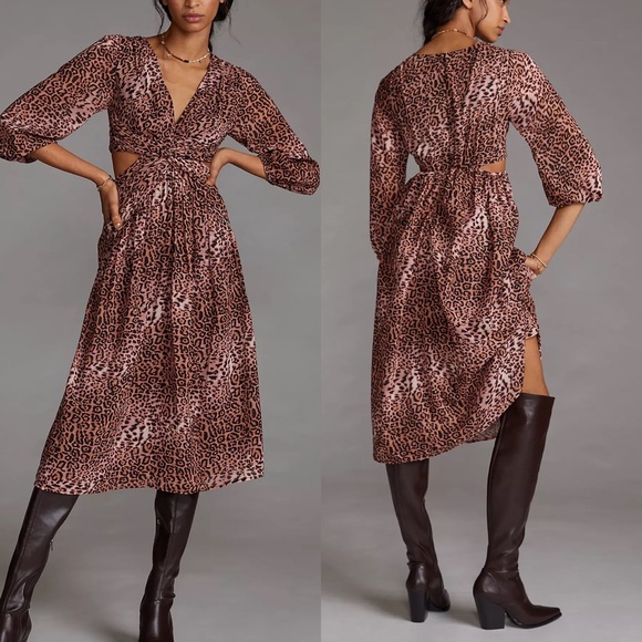 Anthropologie Dresses & Skirts - Anthropologie Ranna Gill Floral Cut-Out Midi Dress size Medium BNWT